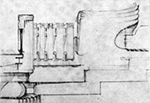 P.L. Kramer, ontwerpschets voor de brugleuning Leidseplein/Singelgracht, rood potlood